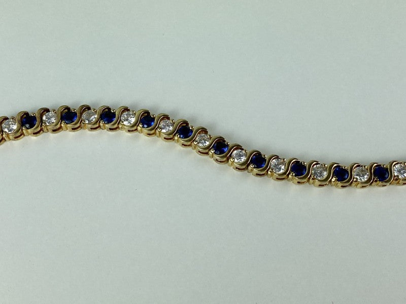 925 Sterling Silver Gold Plated Blue & White CZ Bracelet