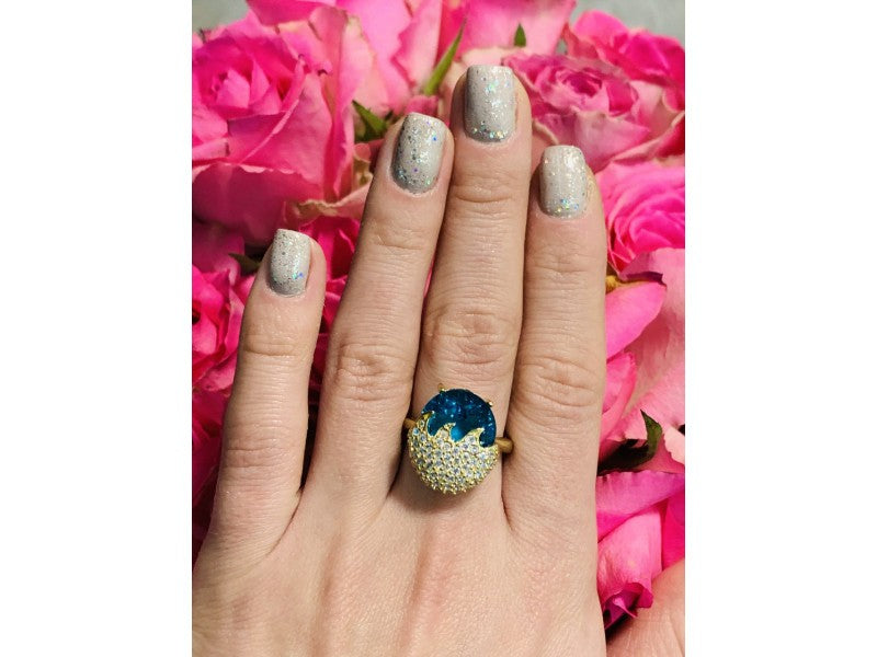 925 Sterling Silver Alpanite & CZ Ring Size 6.5