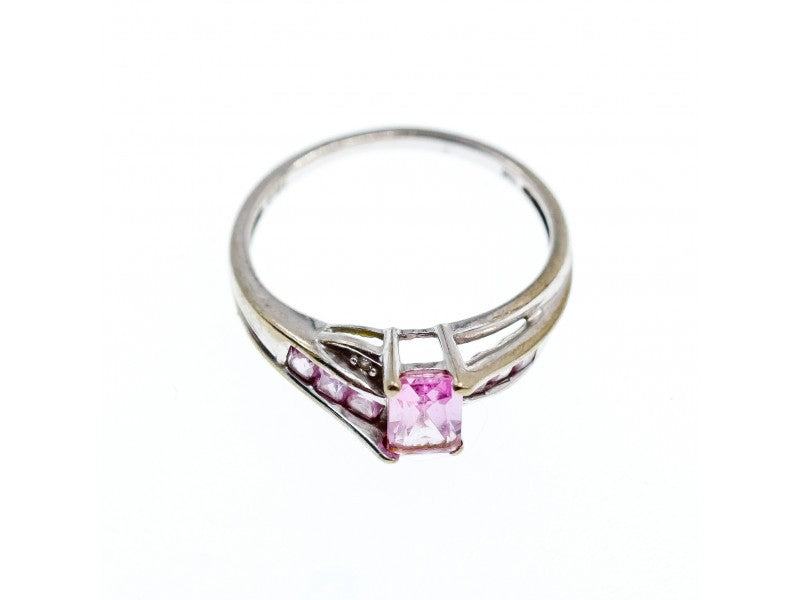 10K White Gold Pink Topaz & Diamonds Ring Size 7