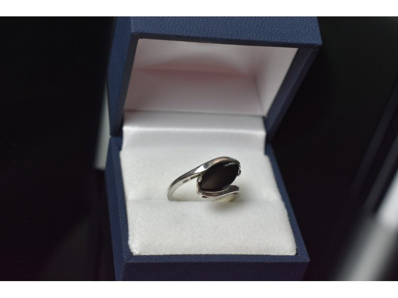925 Sterling Silver Black Nephrite Ring Size 7.25