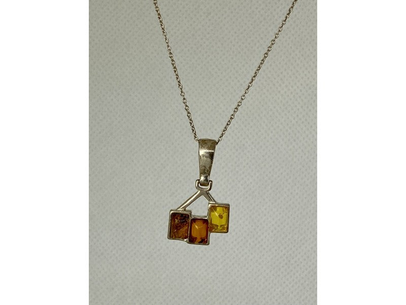 Vintage 925 Sterling Silver Amber Chain With Pendant