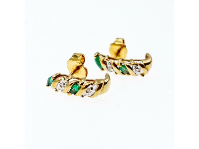 10K Yellow Gold Emerald & Diamond Stud Earrings