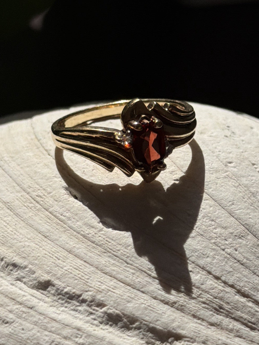 Elegant 10K Yellow Gold Garnet & Diamond Ring Size 6