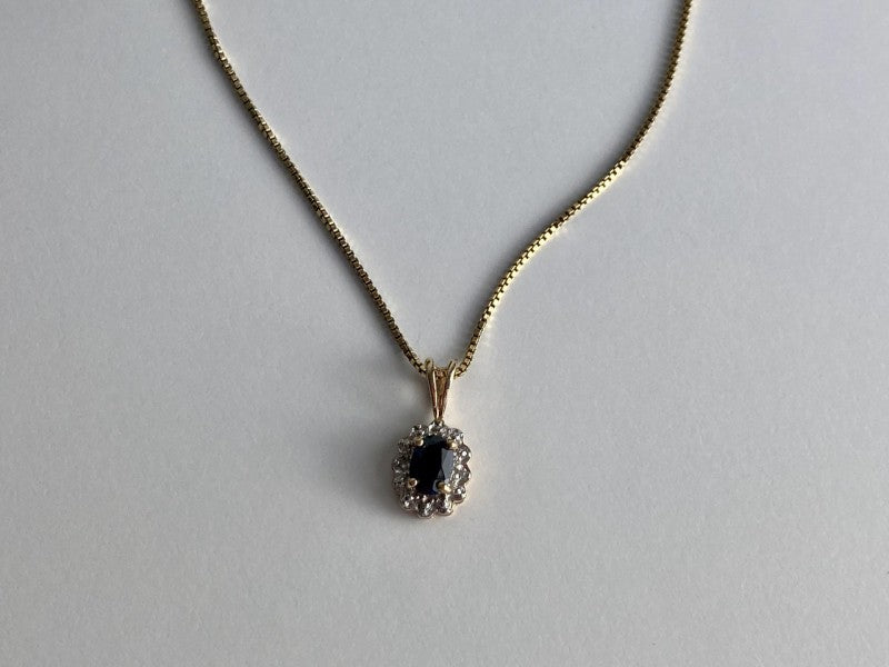 925 Sterling Silver Gold Plated Blue Sapphire Chain With Pendant Italy