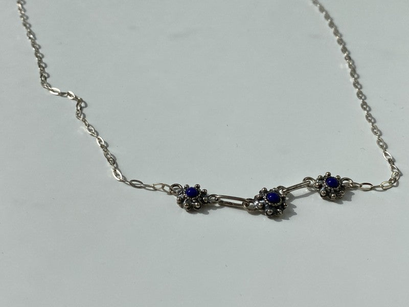 Vintage 925 Sterling Silver Blue Agate Necklace 17.7 in