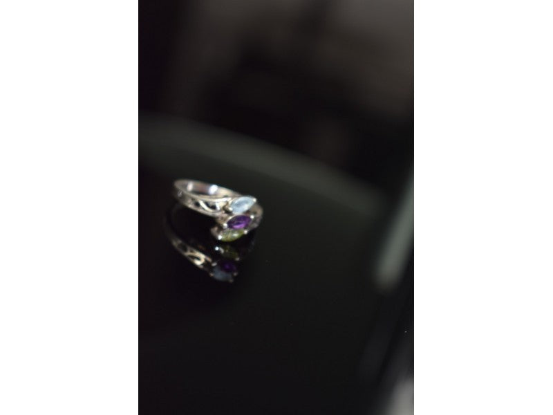 925 Sterling Silver Topaz, Amethyst & Peridot Ring Size 7