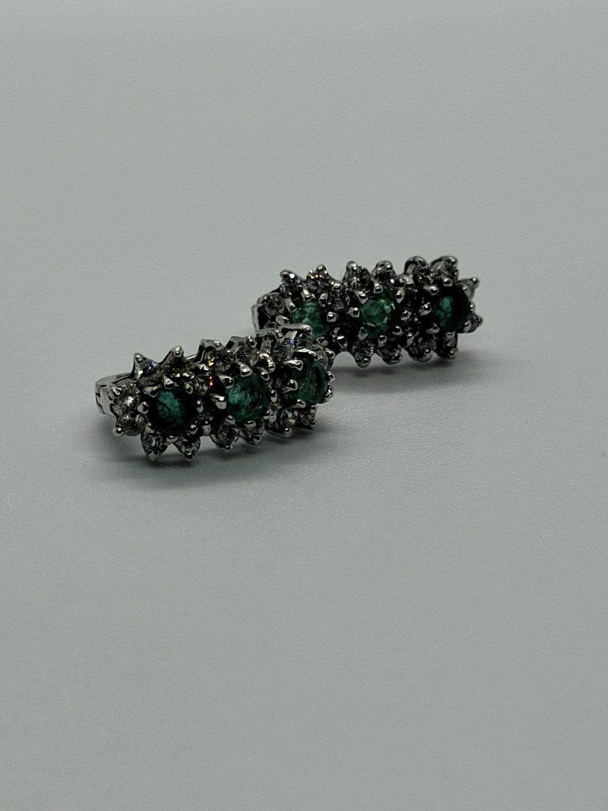 Floral Design 925 Sterling Silver Emerald & White Topaz Earrings