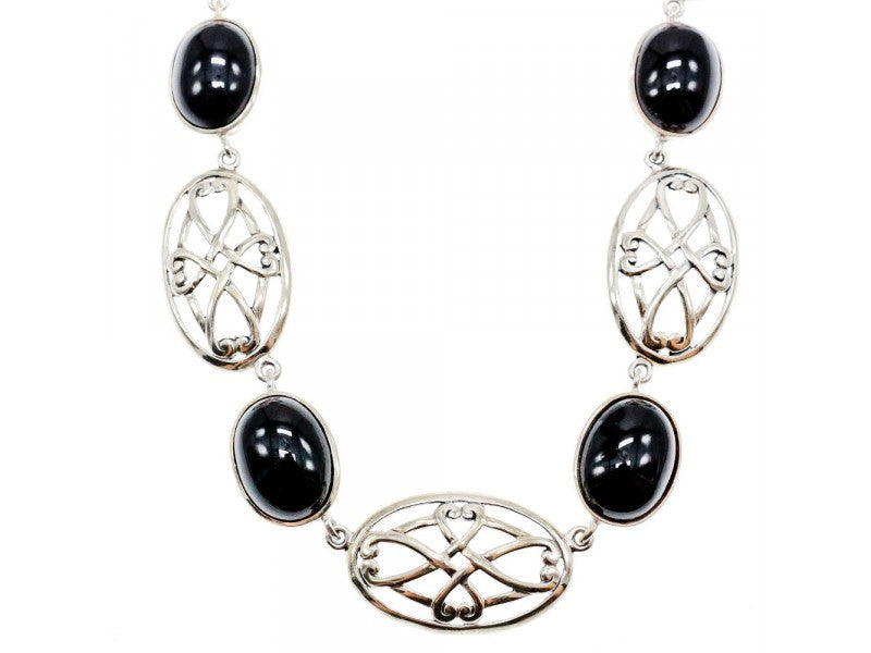 Vintage 925 Sterling Silver Black Onyx Necklace
