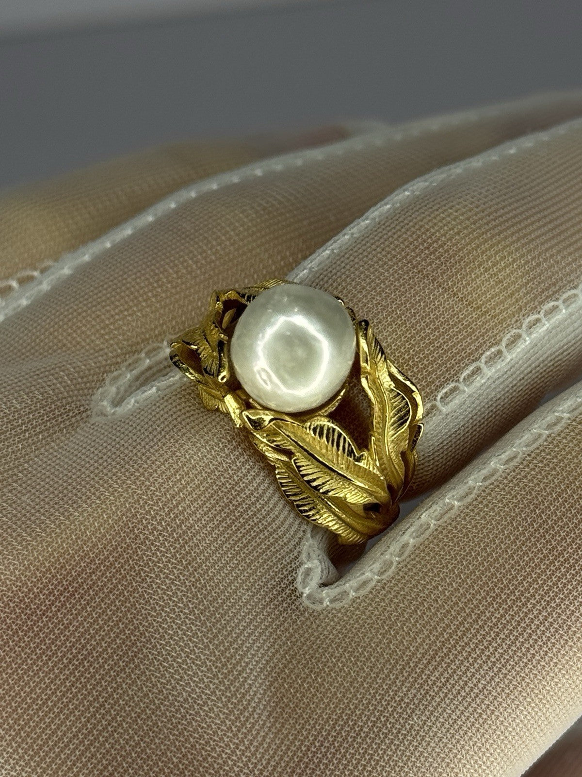 925 Sterling Silver Gold Plated Pearl Ring Size Adjustable