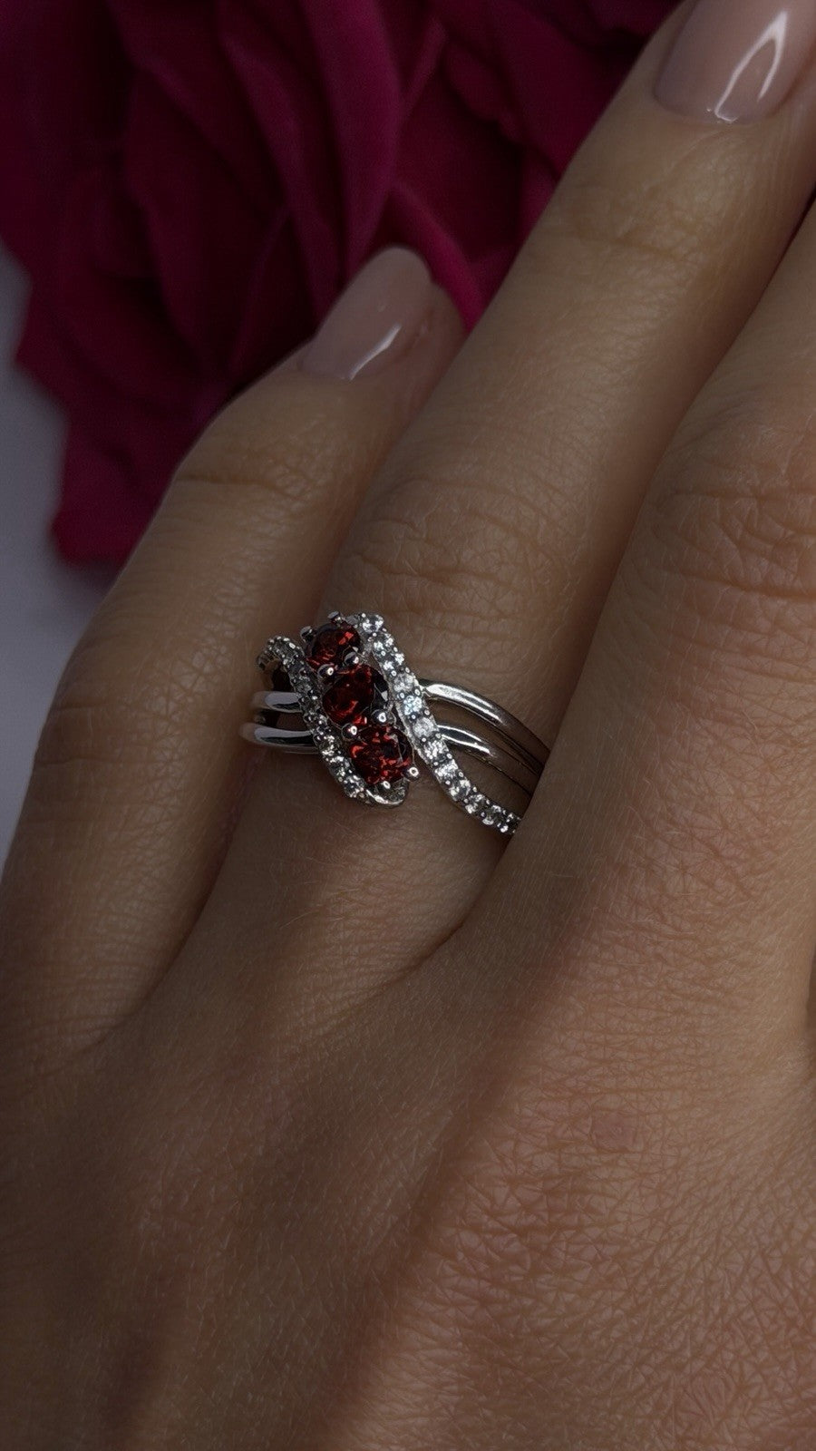 925 Sterling Silver Garnet & Beryl Ring Size 7