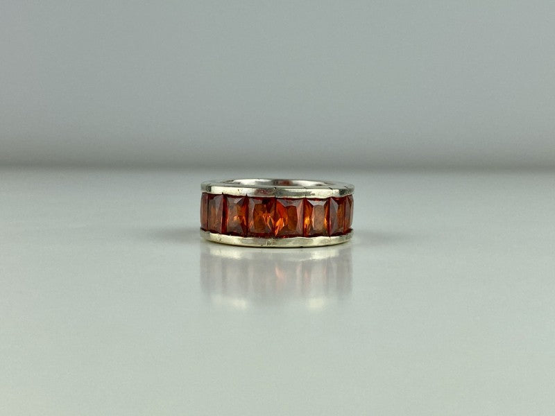 925 Sterling Silver Orange CZ Ring Size 8