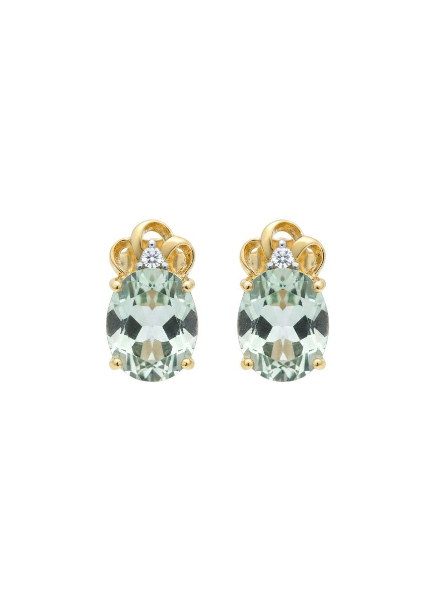 10K Yellow Gold Prasiolite & Diamond Earrings