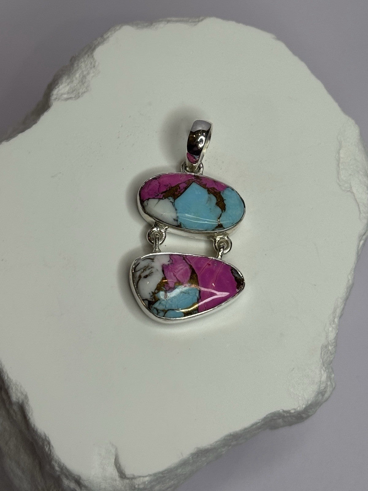 925 Sterling Silver Cotton Candy Turquoise Pendant Length 1.5 Inch