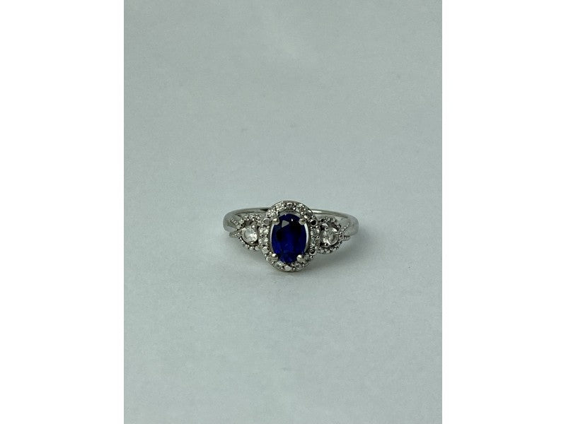 925 Sterling Silver Blue & White Sapphire "Snow Queen" Ring Size 7.25