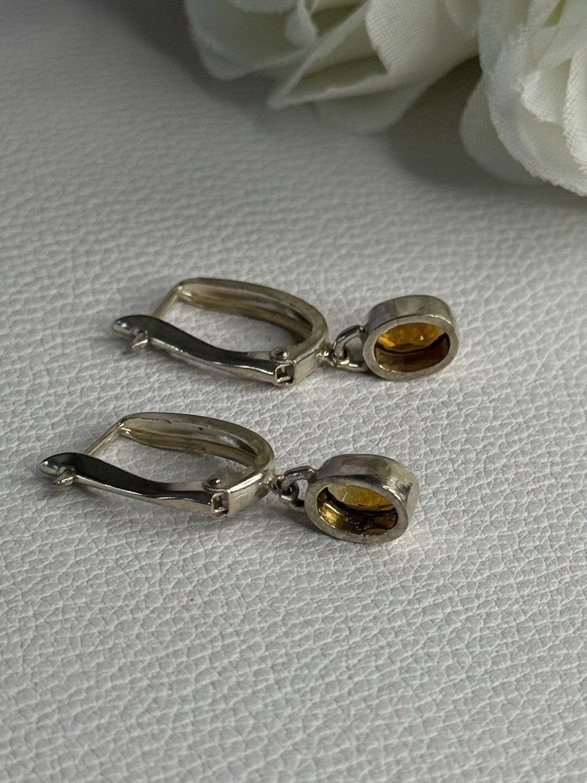 925 Sterling Silver Hessonite Earrings Length 1 Inch