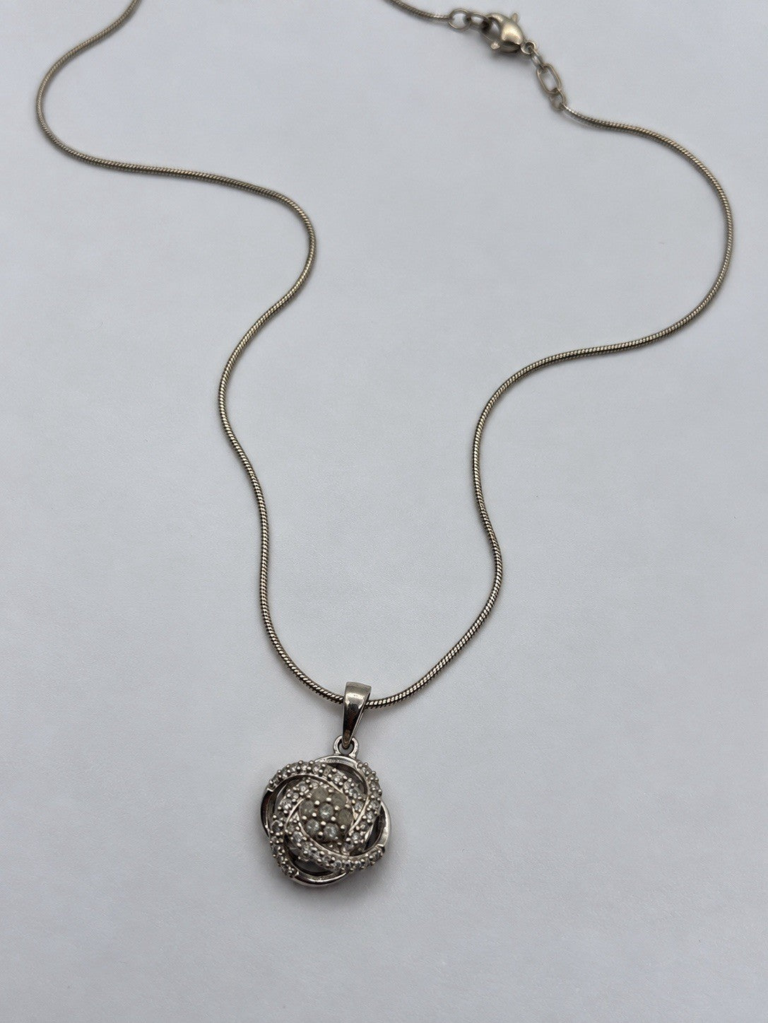 Floral Rose Design 925 Sterling Silver Diamond Cluster Swirl Necklace