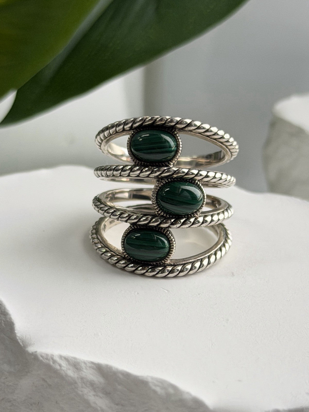 925 Sterling Silver Malachite Ring Size 7.5