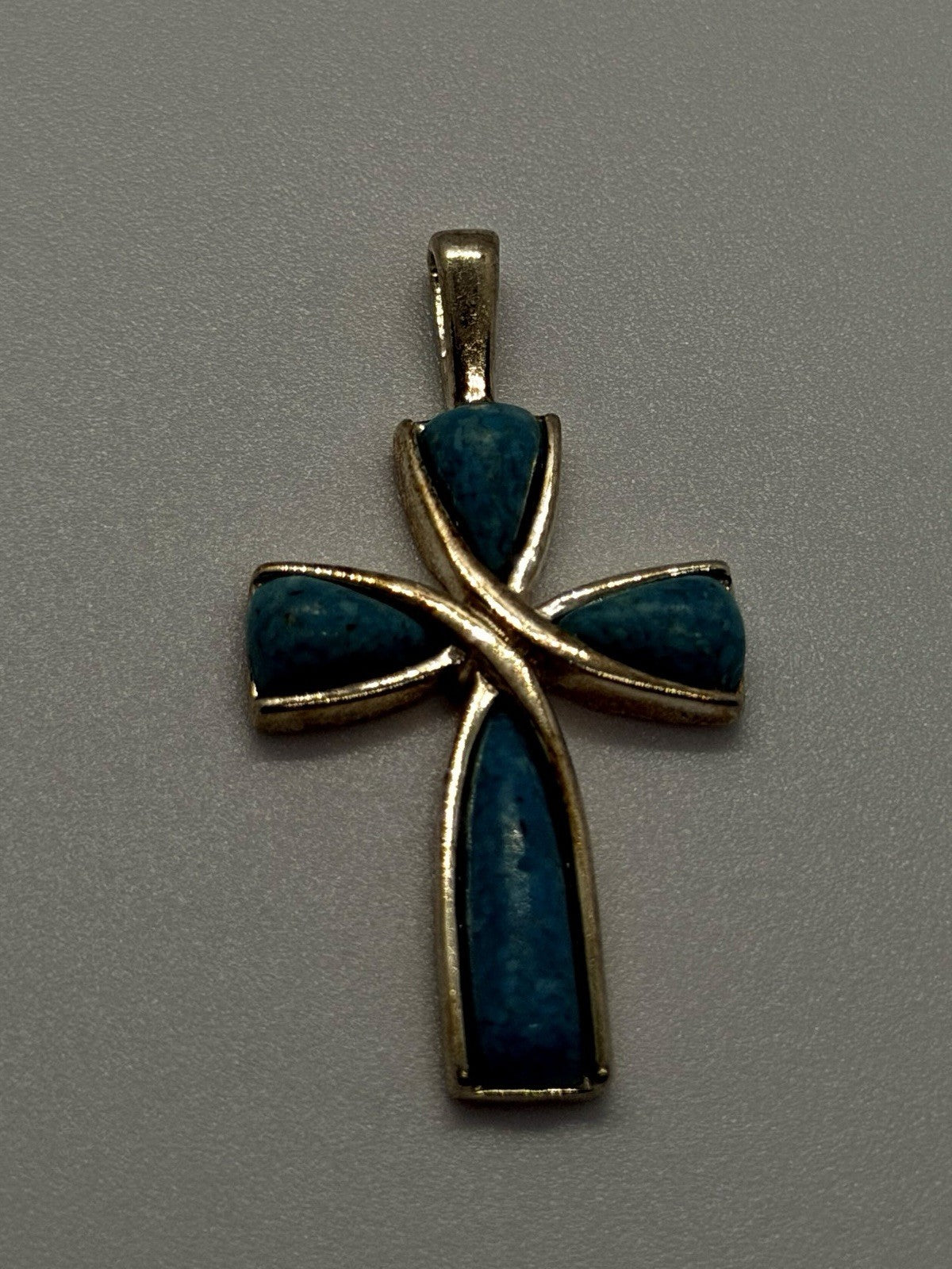 Southwestern Style 925 Sterling Silver Turquoise Inlay Cross Pendant
