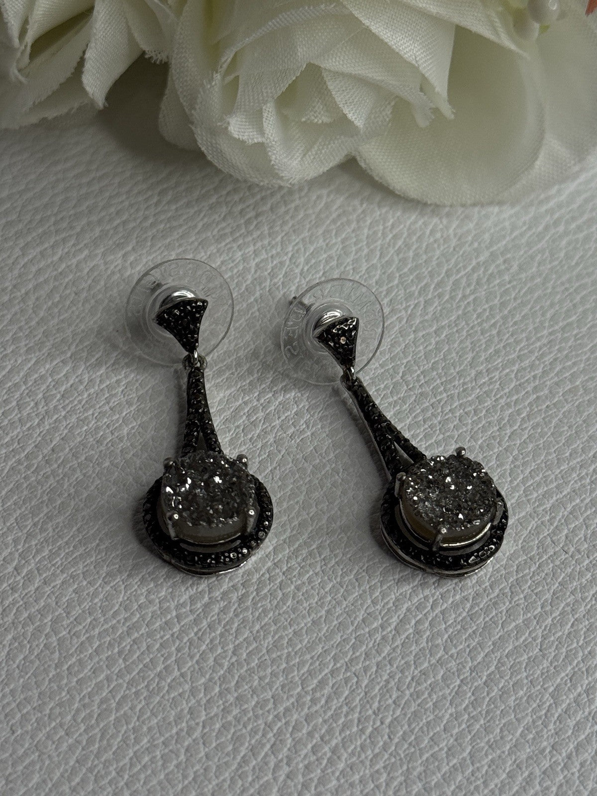 Elegant 925 Sterling Silver Marcasite Earrings Length 1.25 Inch