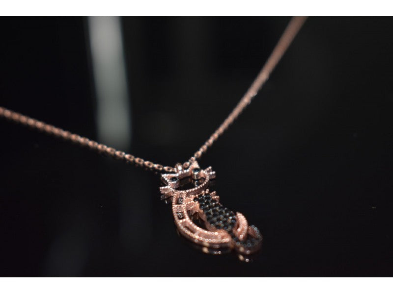 925 Sterling Silver Gold Plated CZ "Black Cat" Chain with Pendant Turkey