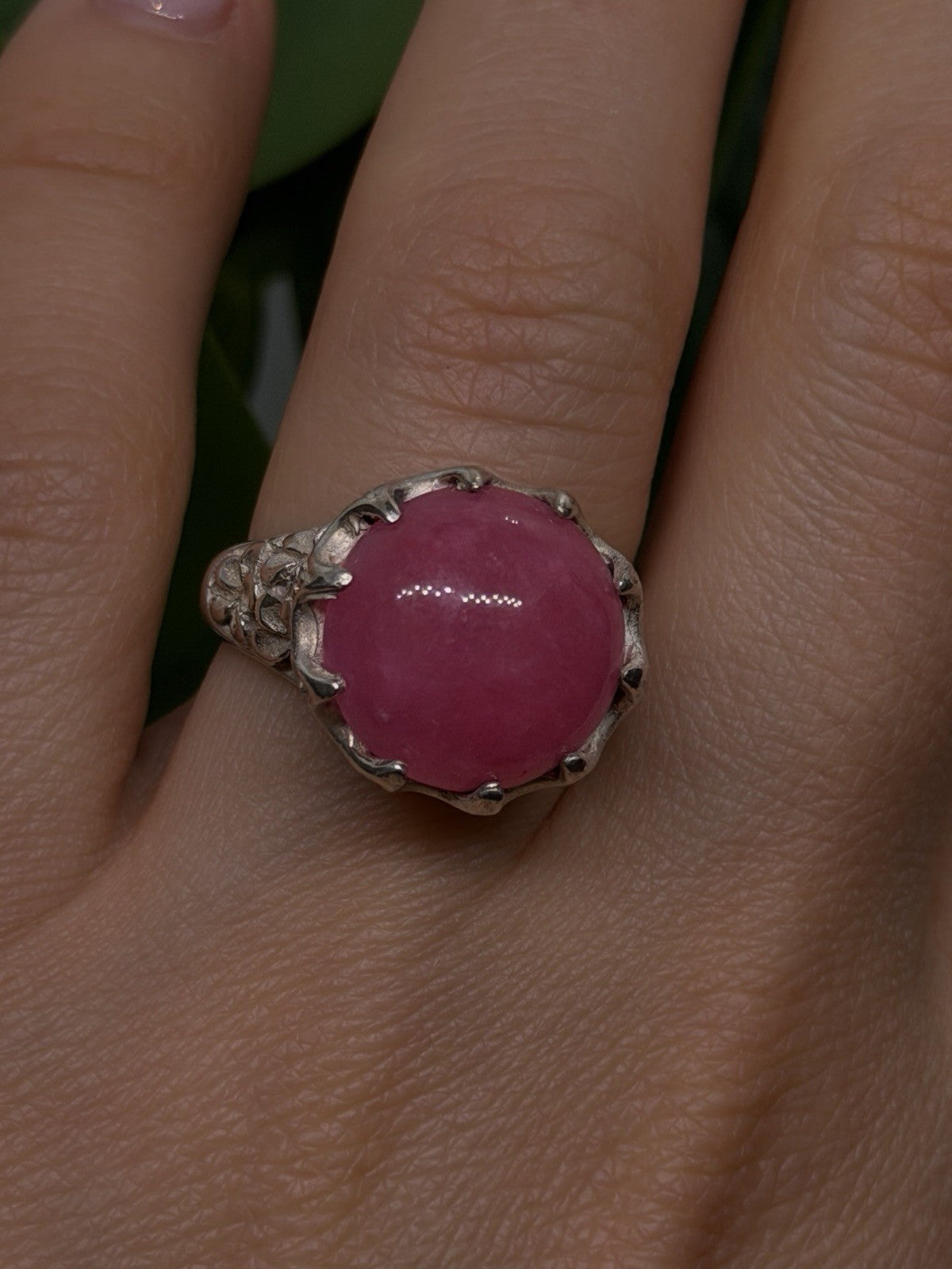 925 Sterling Silver Pink Agate Flower Ring Size 7.5