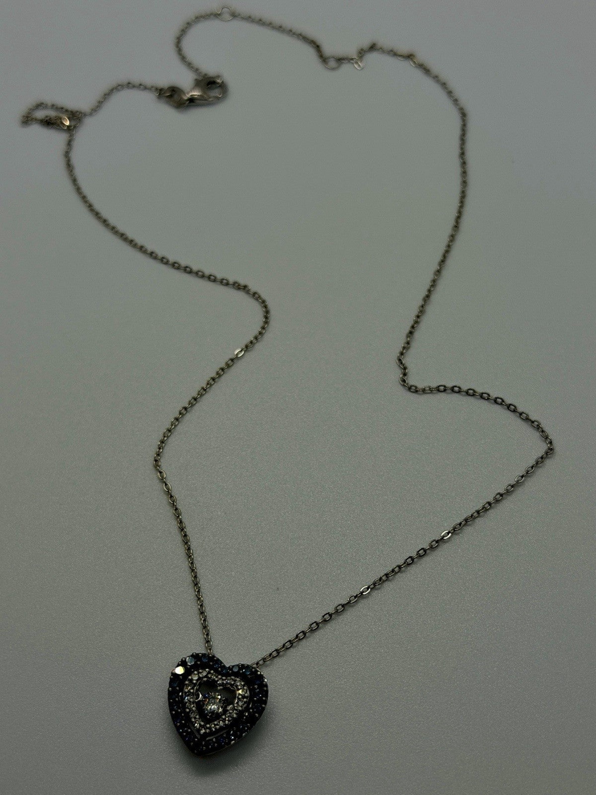 925 Sterling Silver Blue & White Spinel Heart Spinner Necklace