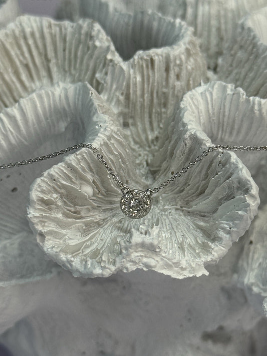14K 585 WHITE GOLD DIAMOND 0.13 CARAT FASHION NECKLACE LENGTH 18/16 INCH