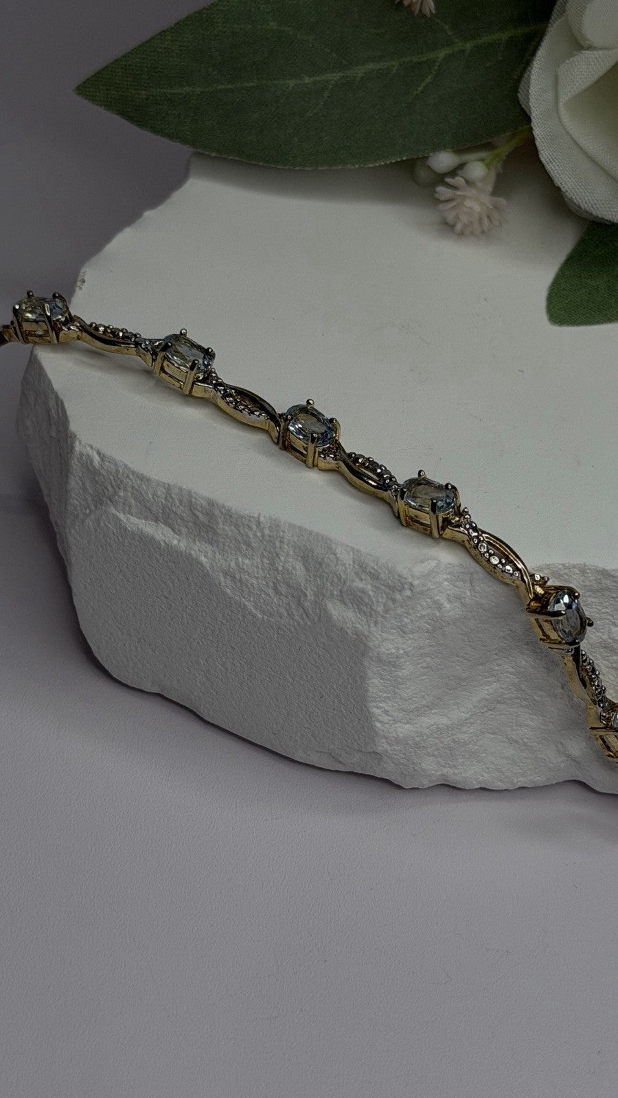 925 Sterling Silver Gold Plated Blue Topaz Bracelet Size 7.5
