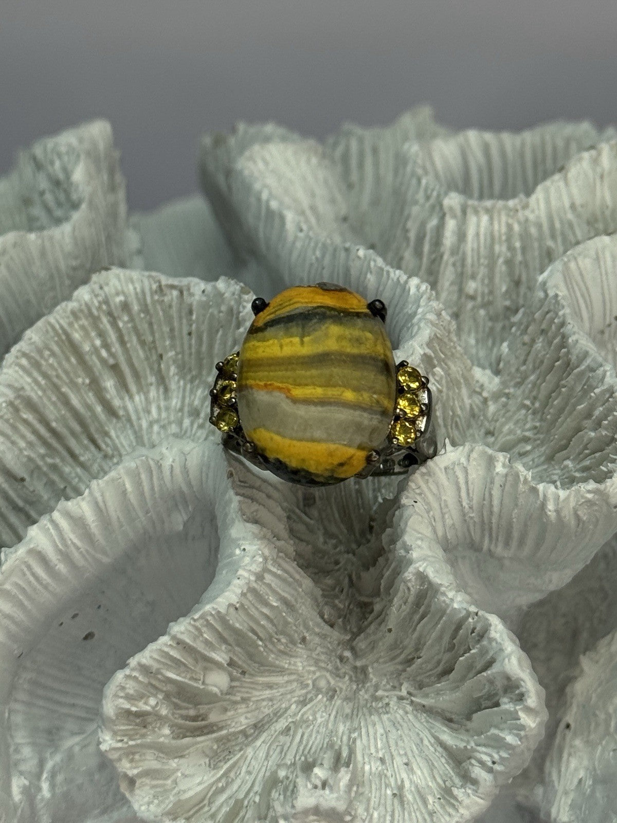 925 Sterling Silver Yashma & Citrine Ring Size 8