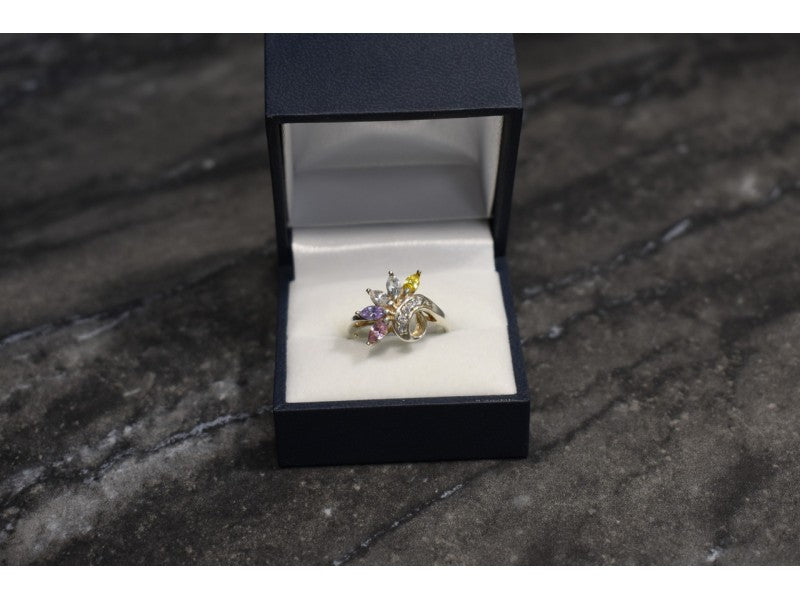 925 Sterling Silver Multicolor CZ Ring Size 9