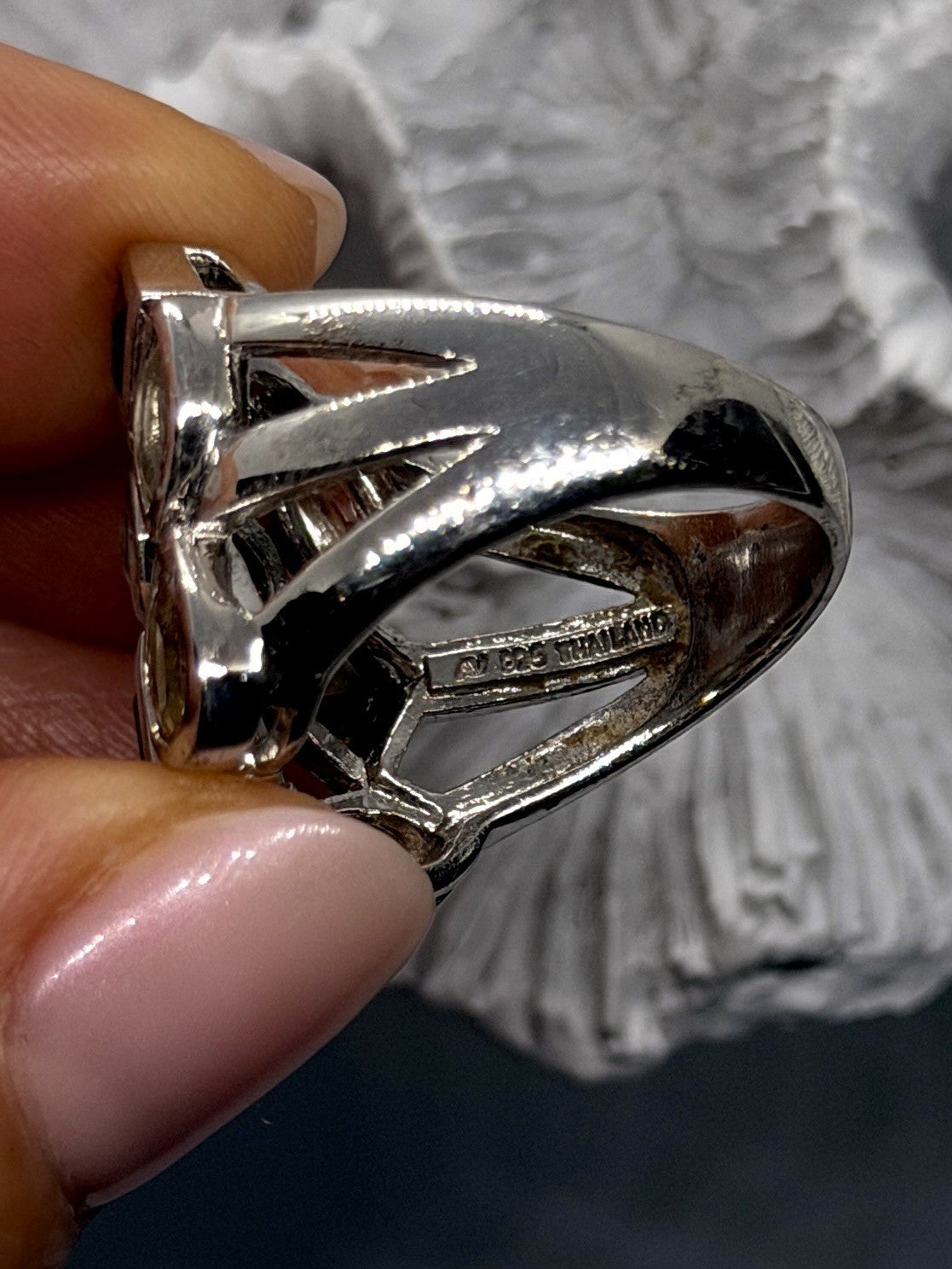 925 Sterling Silver Citrine and Smoky Quartz Color Stones Wide Band Ring Size 9
