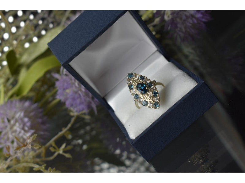925 Sterling Silver Aquamarine & Colorless Quartz Ring Size 7.25