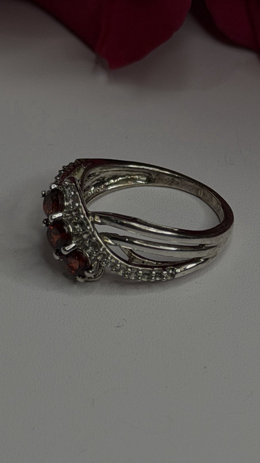 925 Sterling Silver Garnet & Beryl Ring Size 7