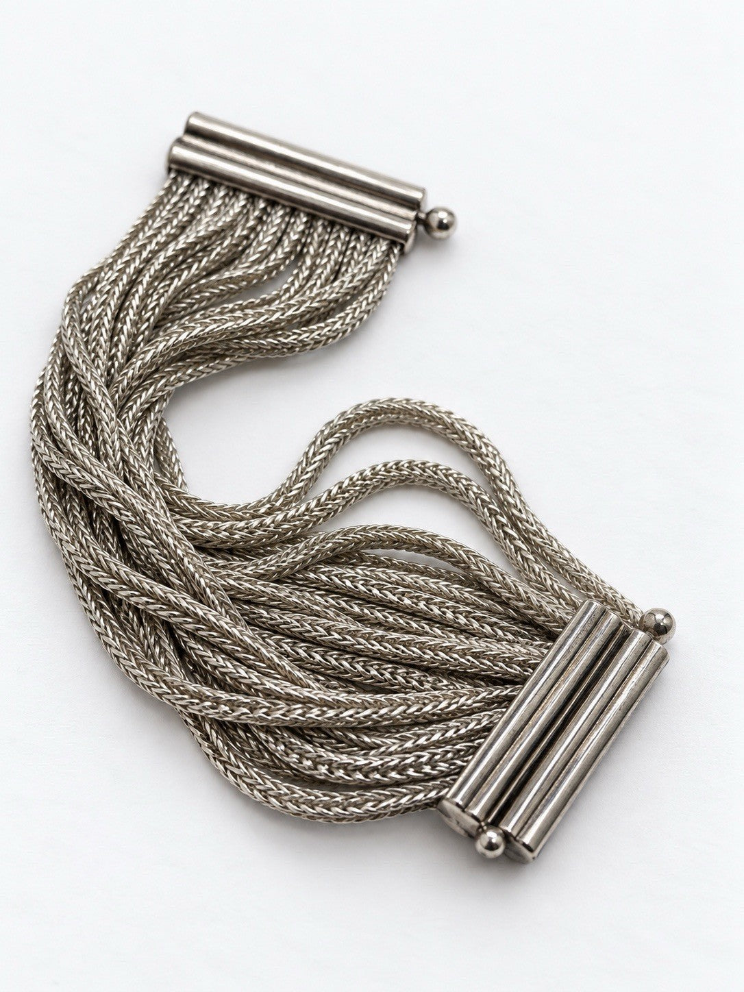 Italy 925 Sterling Silver 13 Multi-Strand Woven Chain Cuff Bracelet 7