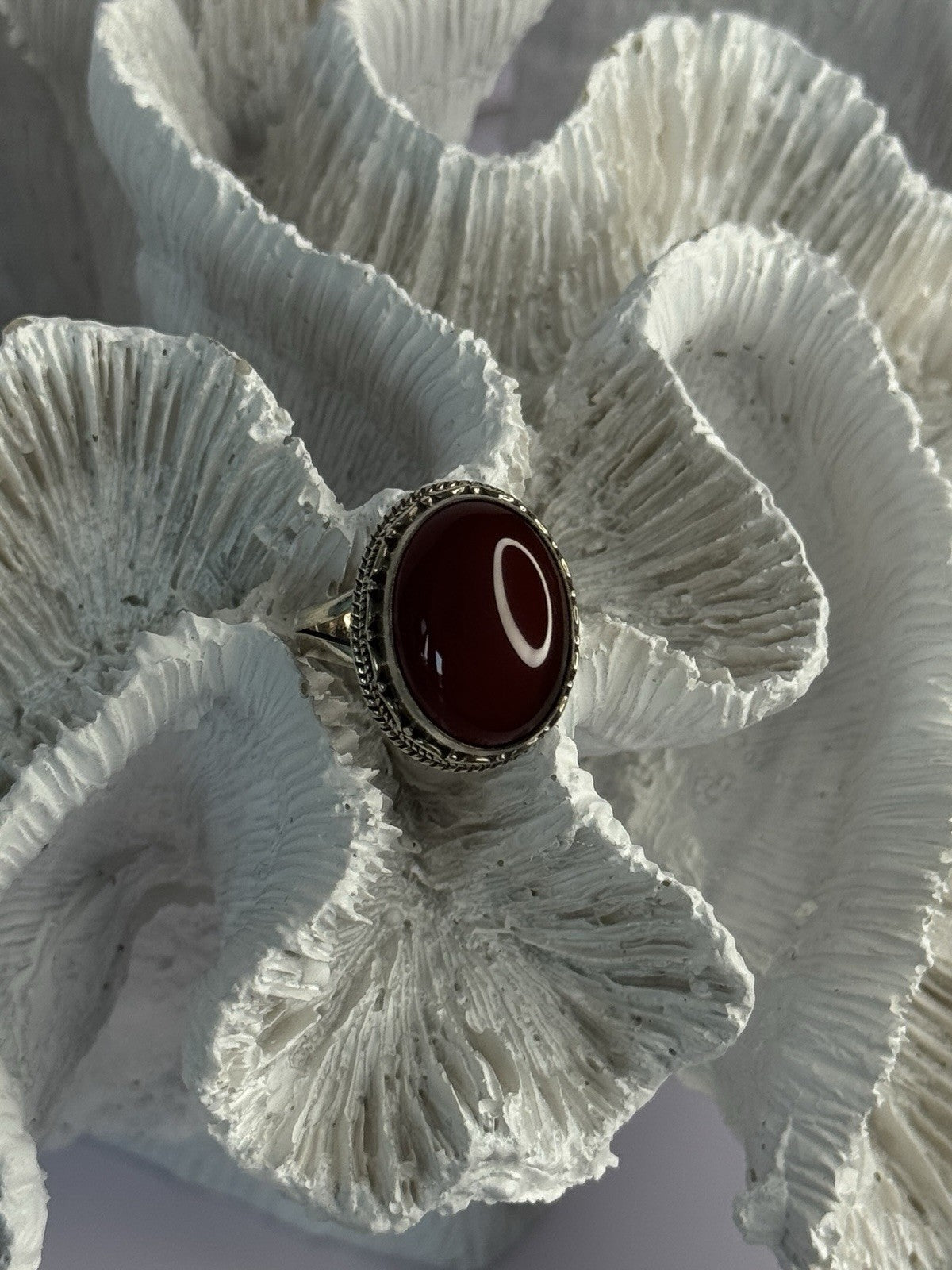 Vintage 925 Sterling Silver Agate Ring Size 8