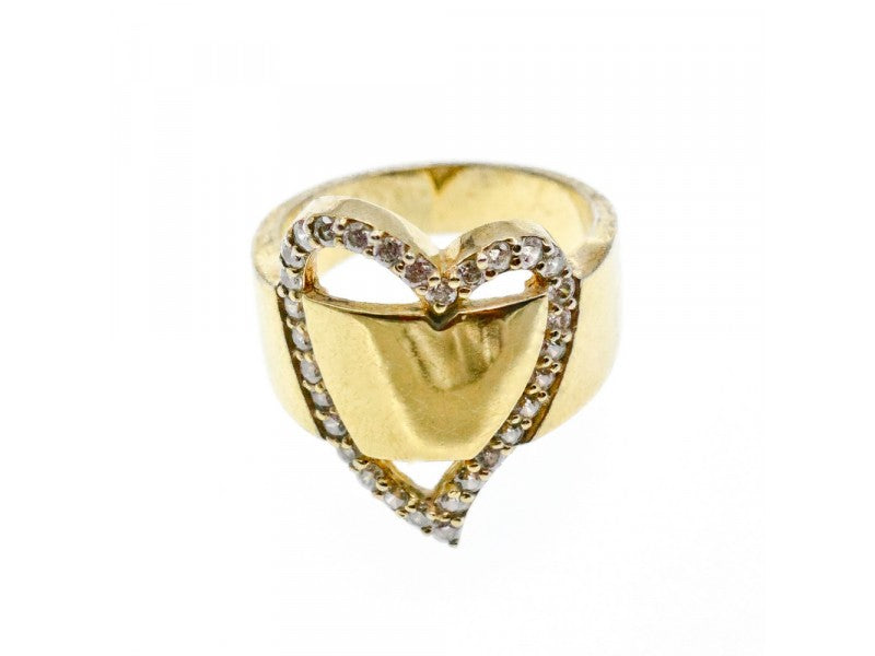 925 Sterling Silver Gold Plated CZ "Heart" Ring Size 7
