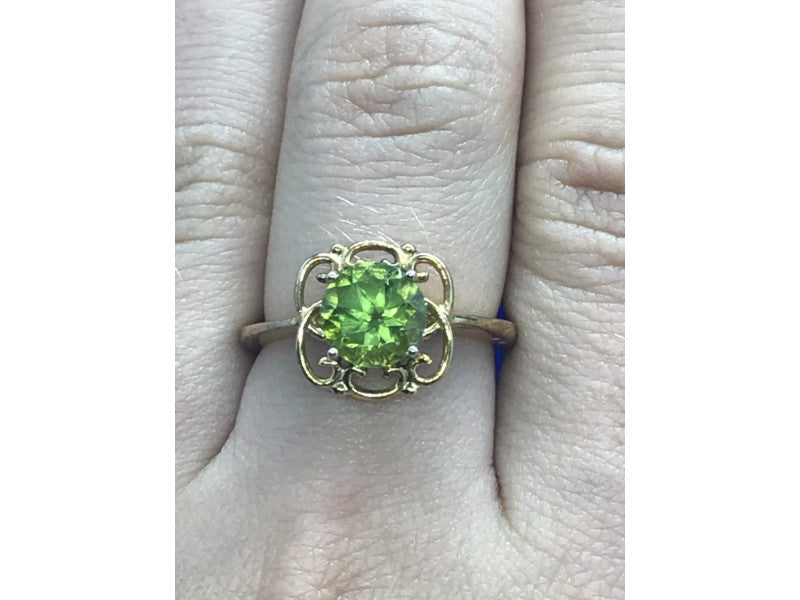 925 Sterling Silver Gold Plated Chrysolite Ring Size 7.5