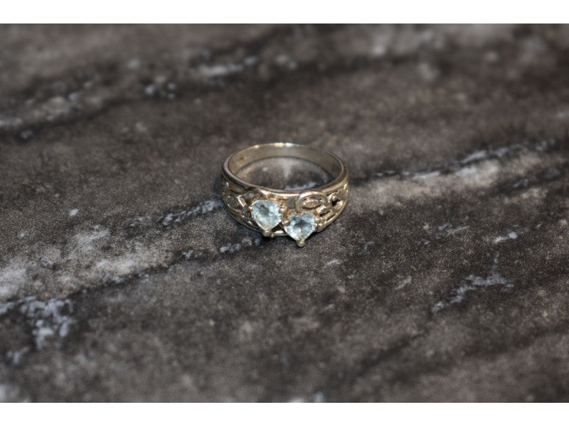 925 Sterling Silver Blue Spinel "Hearts" Ring Size 6.5