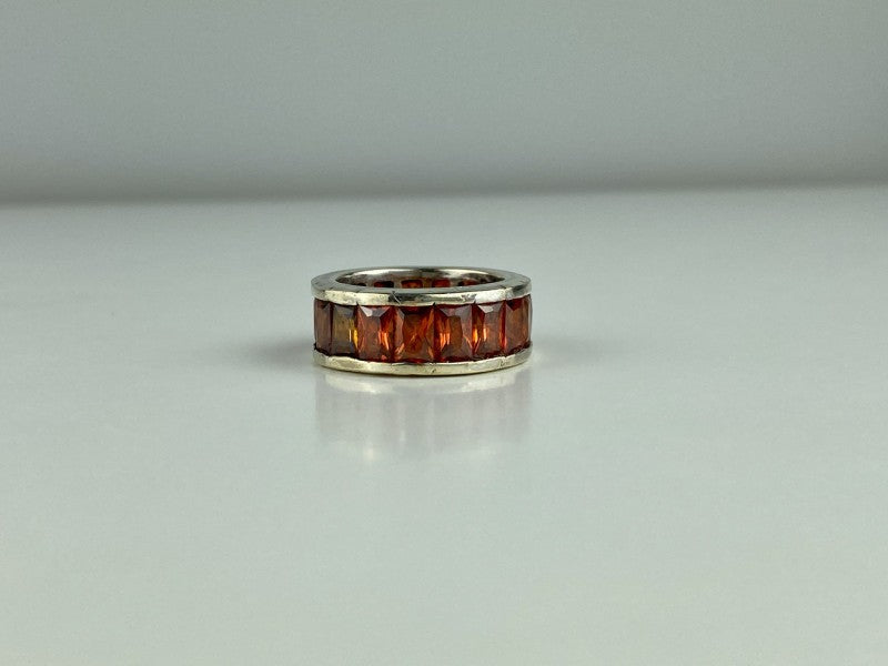925 Sterling Silver Orange CZ Ring Size 8