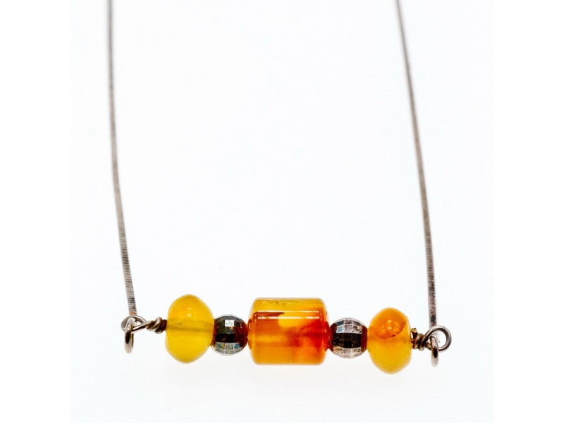 925 Sterling Silver Amber Necklace 33.4 in