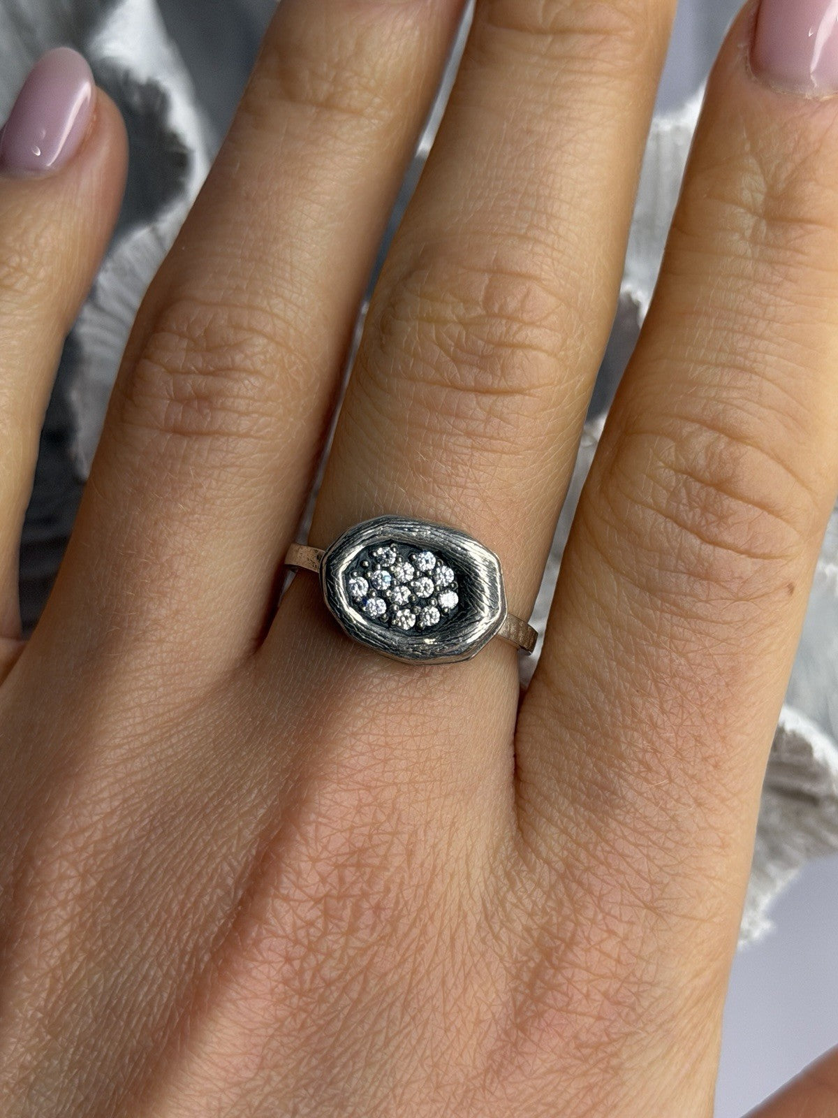 Unique Design 925 Sterling Silver Cz Ring Size 8