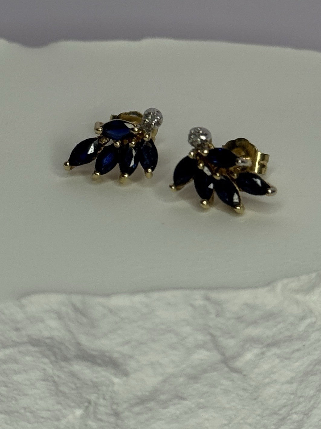 14K Yellow Gold Sapphire & Diamond Dream Earrings Length 0.4 Inch