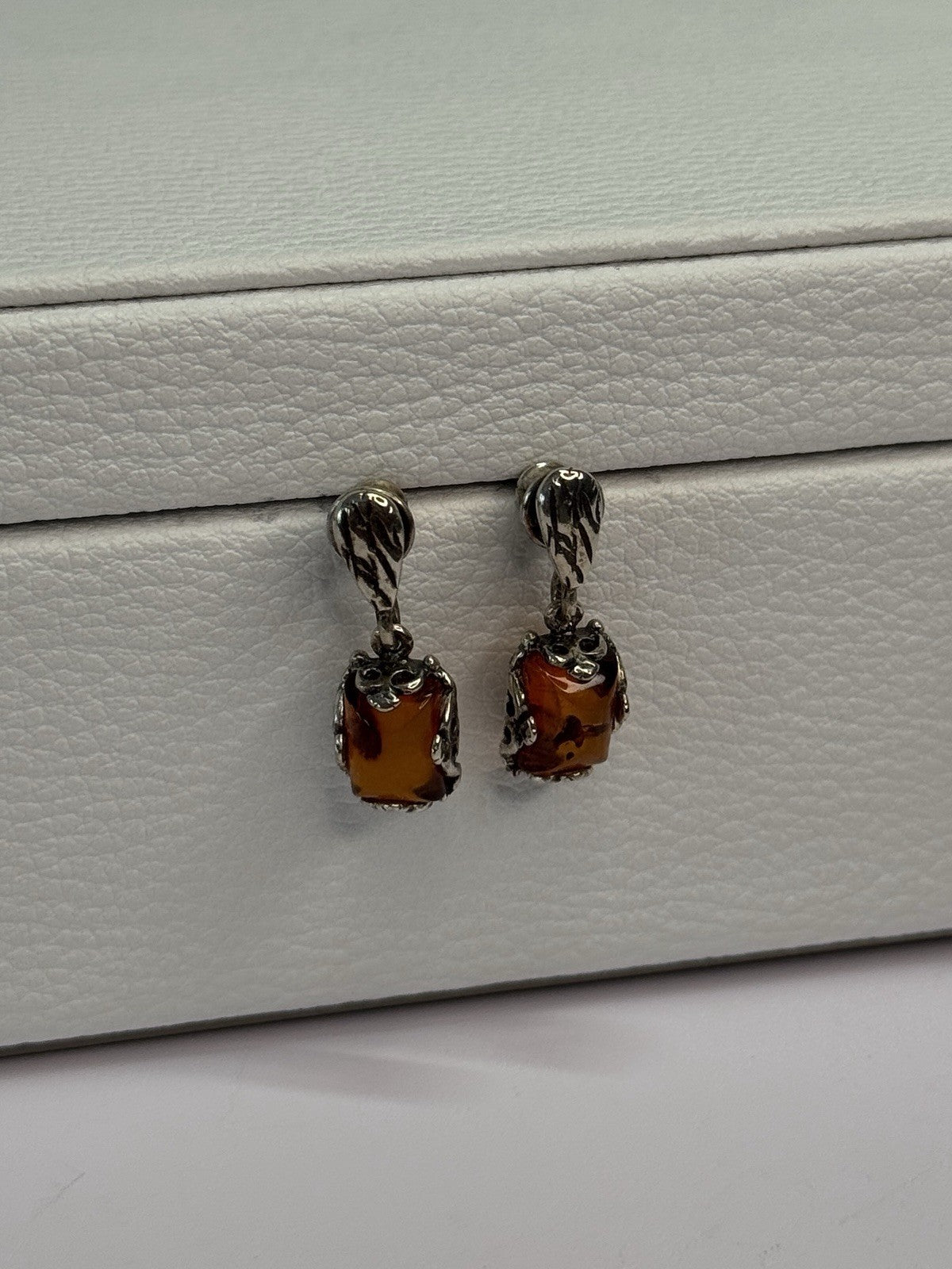925 Sterling Silver Amber Earrings Length 0.85 Inch