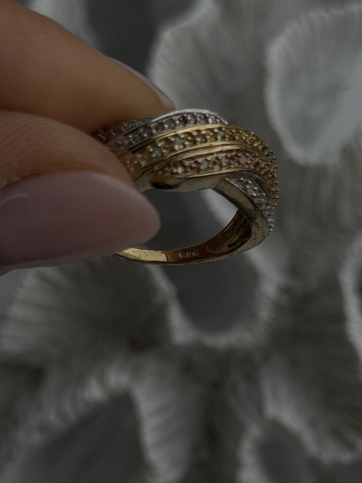 3 Colors  925 Sterling Silver Yellow & Rose Gold Plated White Topaz Ring Size 7