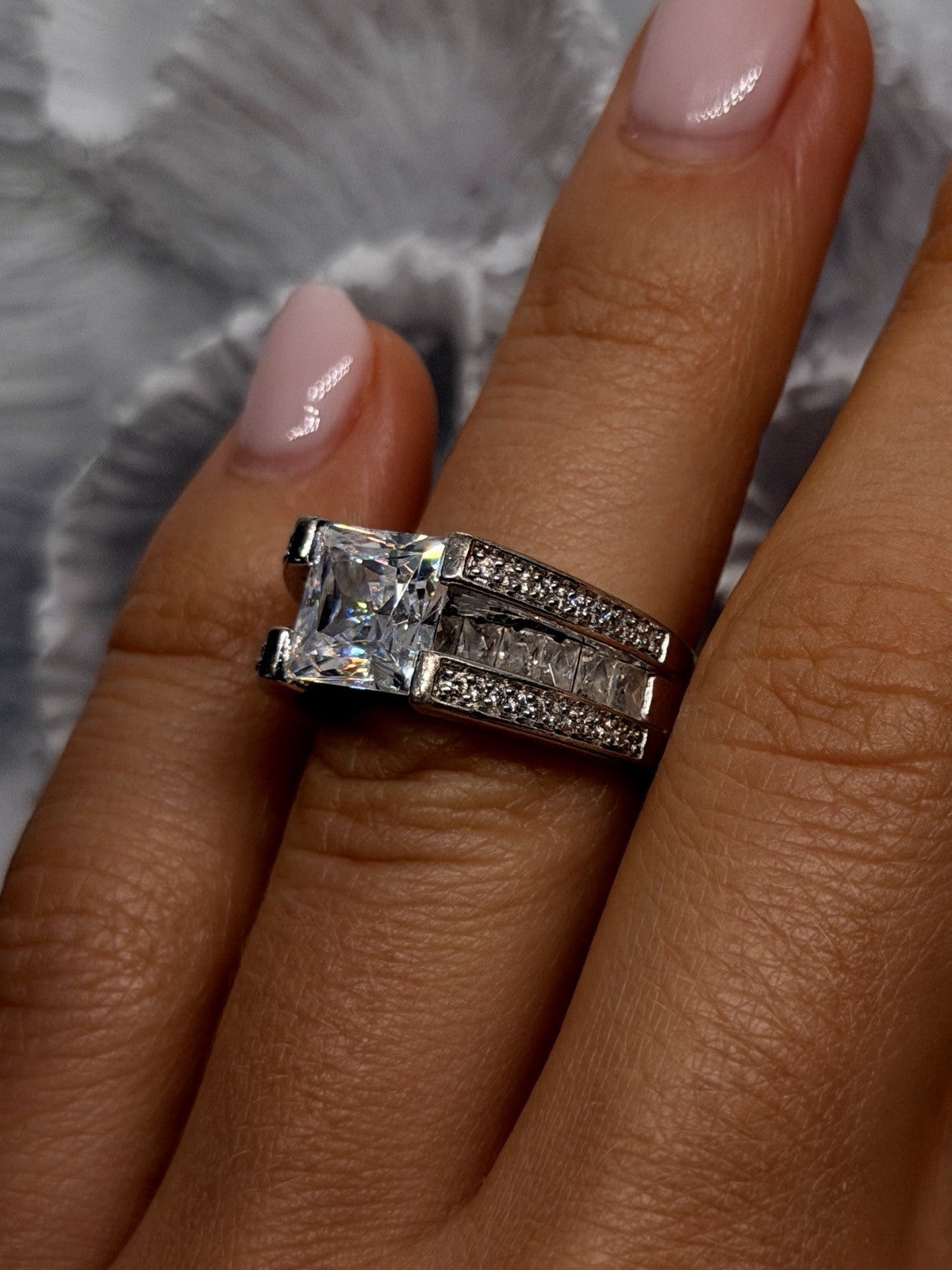 Verragio 925 Sterling Silver Princess Cut Cz Ring Size 6