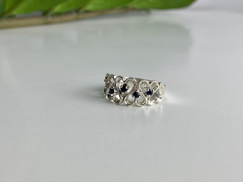 925 Sterling Silver Sapphires "Hearts" Ring Size 9.5