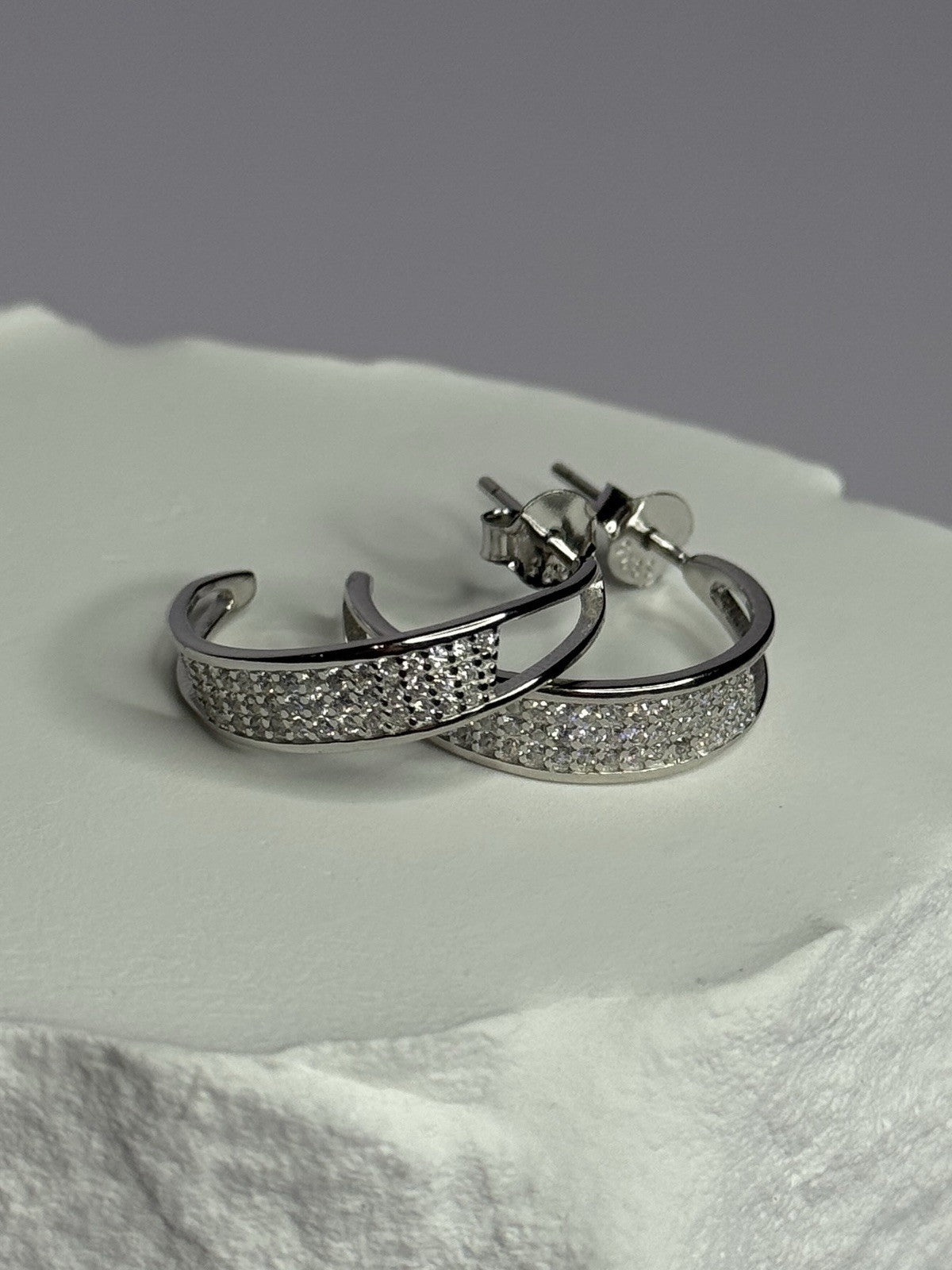 925 Sterling Silver Elegant CZ Earrings Length 0.76