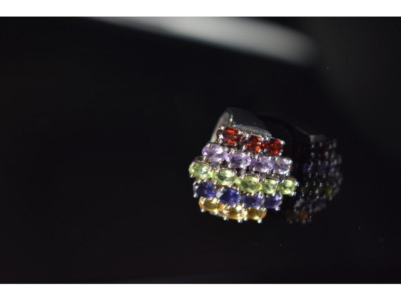 925 Sterling Silver Multi Gemstones Ring Size 8.5