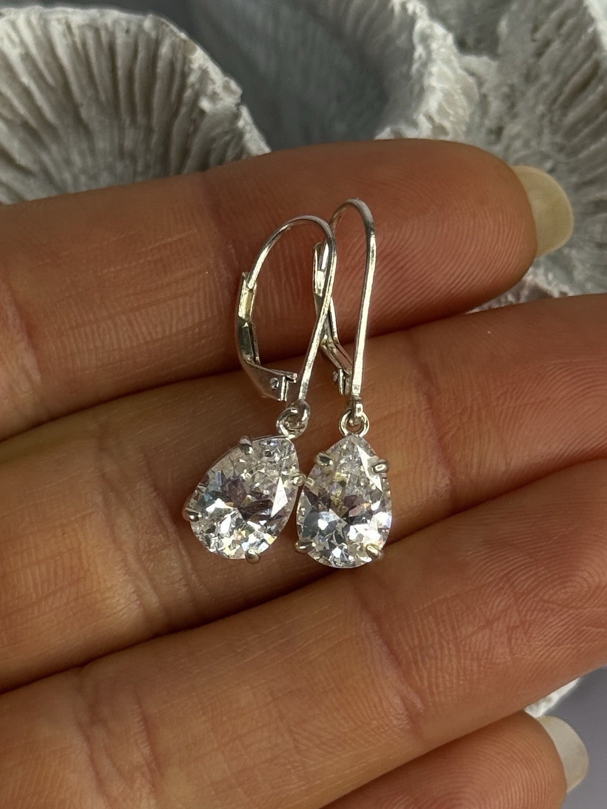 Shiny 925 Sterling Silver CZ Earrings Length 1 Inch