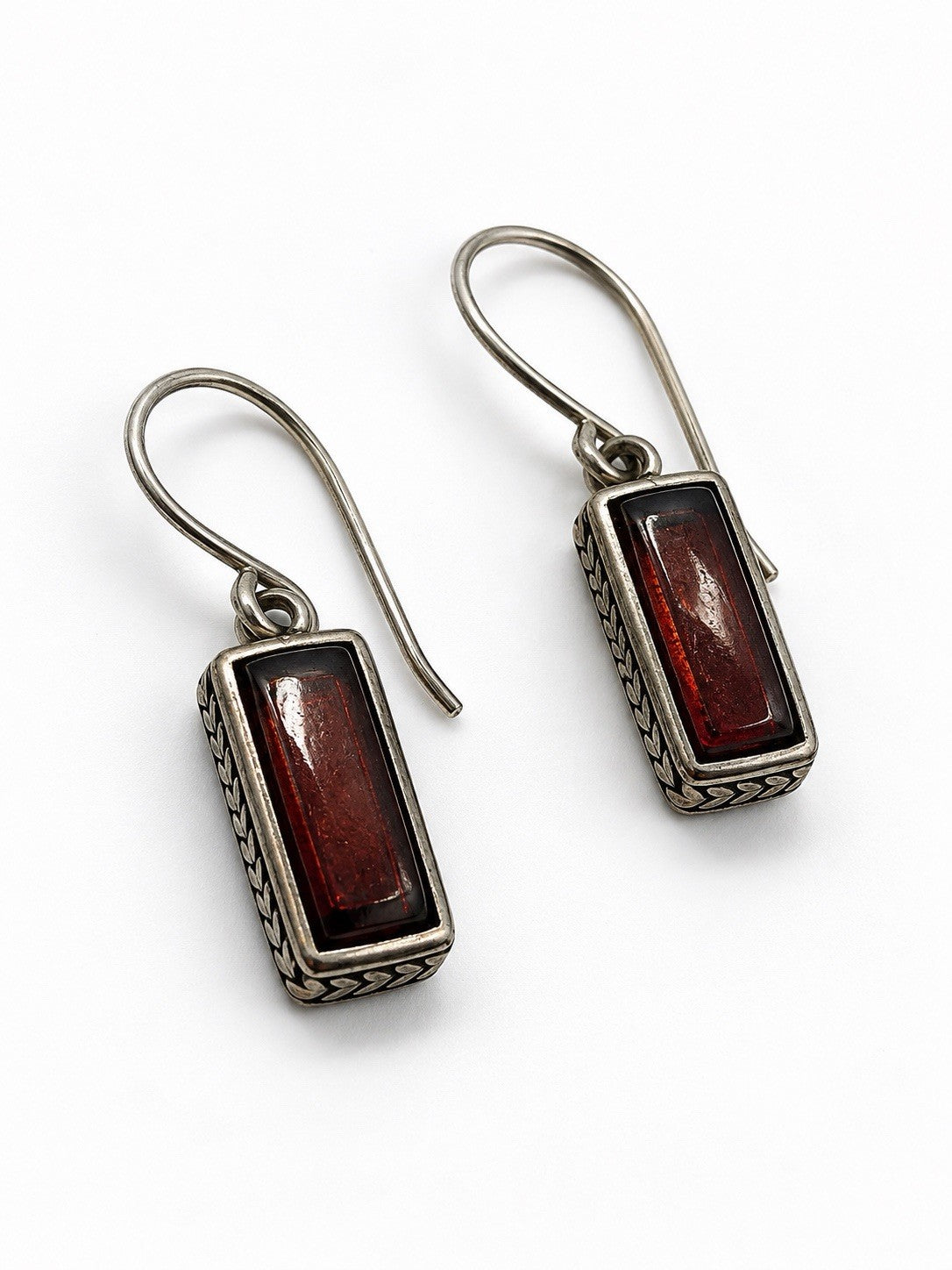 Vintage 925 Sterling Silver Red Garnet Double-Sided Dangle Earrings
